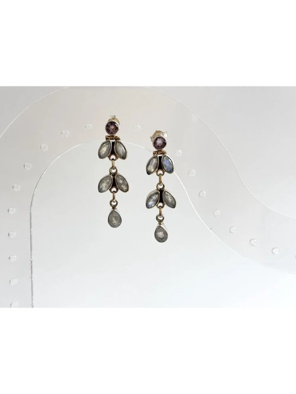 Moonstone Marquise Gemstone Marquise Shaped Vintage Sterling Silver 925 Earrings